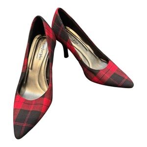 Comfort Plus by Predictions Red and Black Plaid Heels
